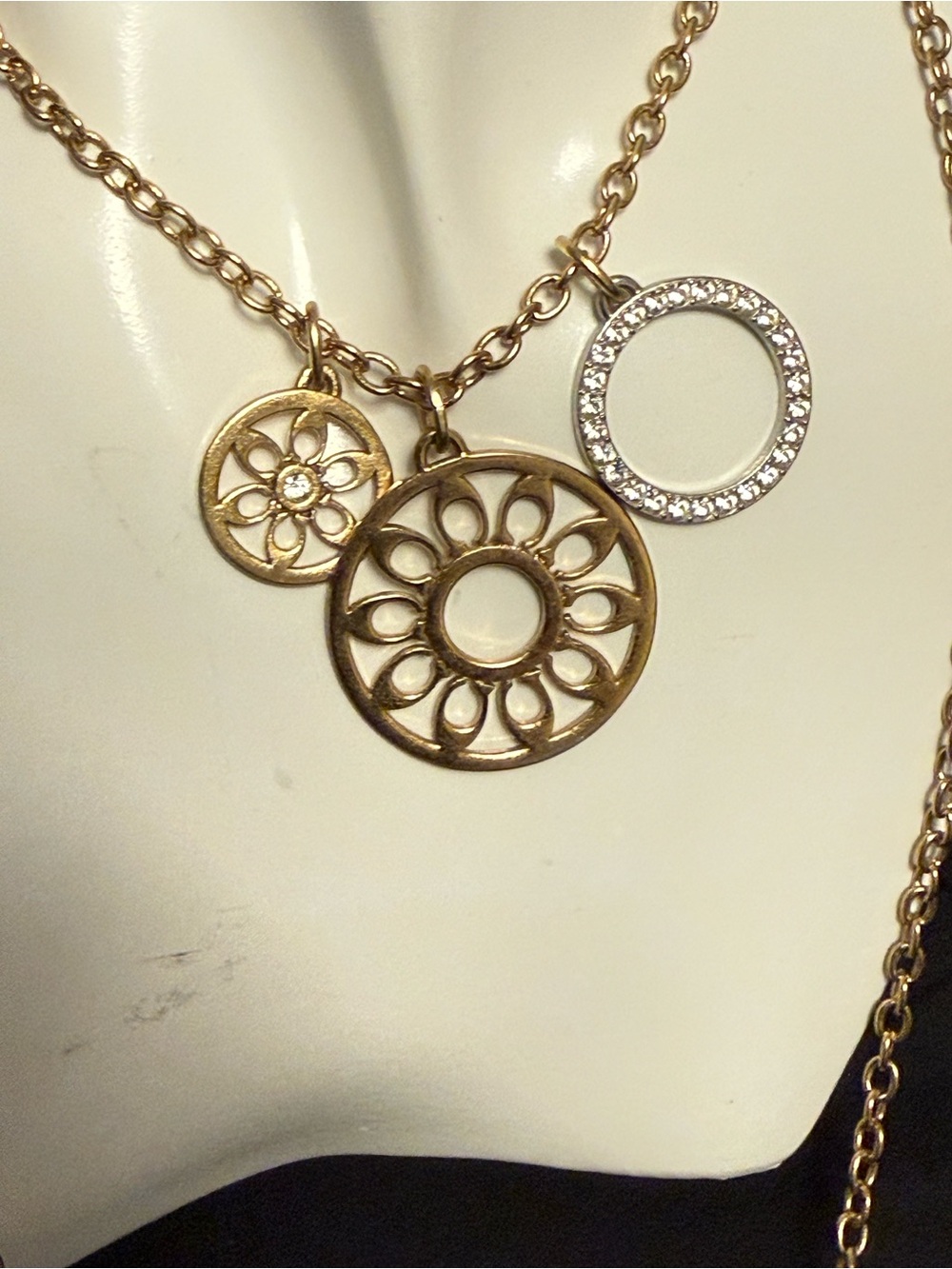 Coach Gold-Tone Floral Medallion Long Necklace – Approx. 34”